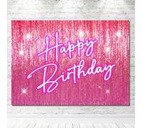Gilprop 5x3 ft Shine Pink Happy Birthday Backdrop for Men Women Foil Fringe Backdrop Curtain Party Decorations Birthday Banner Neon Photo Booth Studio Props Photography Background