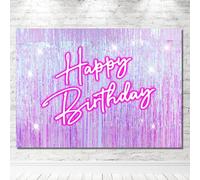 Gilprop 5x7ft Shine Silver Happy Birthday Backdrop for Men Women Foil Fringe Backdrop Curtain Party Decorations Birthday Banner Neon Photo Booth Studio Props Photography Background