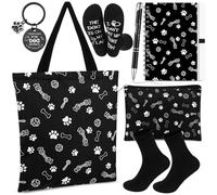Gilprop 6 Pcs Cute Gifts for Dog Lover Dog mom Gift Shopping Tote Bag Keychain Cosmetic Bag Spiral Notebook Ballpoint Pen Socks Birthday Christmas Gift for Mom Friends Daughter Sisters Who Loves Dogs