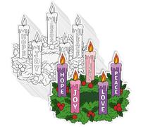 Gilprop 60 Pcs Color Your Own Advent Wreath Crafts DIY Advent Candle Scene with Joy Nativity Christ Art Decor Peace Hope Crafts Religious Christian for Christmas Sunday School Activity(Classic)