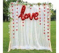 Gilprop 7 Pcs Valentines Party Set 10 x 8 ft White Tulle Backdrop Curtain Heart Paper Streamers Banner Love Balloon Valentines Photo Backdrop for Engagement Wedding Anniversary