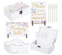 Gilprop Share a Memory Card for Celebration of Life 100 Pcs Funeral Memorial Cards 2 Wood Sign with 4 Holds Memorial Box with Pen for Funeral Decorations(Wildflowers)