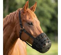 Gilprop Standard Breathable Black Horse Grazing Muzzle with Halter, Soft Rubber Anti-Bite Muzzle, Breathable Slow Feed Horse for Easy Breathing and Comfortable Grazing Control (M/cob)