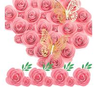 Gilprop Zeyune 36 Pcs 3D Rolled Artificial Roses Paper Flower for Graduation Cap Decoration Wall Decor Mini Butterfly DIY Craft Gift for Graduation Cap Wedding Shadow Box Frame Cake Topper(Pink)