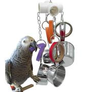 GILYGI Durable Bird Parrots Pots and Bagel Toys, Pullable Stainless Steel Cup and Cardboard Ring Toys for Amazons Mini Macaws African Greys Cockatoos Eclectus