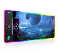 GIM Wireless Charging RGB Gaming Mouse Pad 15W, LED Mouse Mat 800x300x4MM, 10 Light Modes Extra Large Mousepad Non-Slip Rubber Base Computer Keyboard Mat for Gaming (Magnetism-Planetary Dreams)