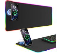 GIM Wireless Charging RGB Gaming Mouse Pad 15W, LED Mouse Mat 800x300x4MM, 10 Light Modes Extra Large Mousepad Non-Slip Rubber Base Computer Keyboard Mat for Gaming
