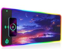GIM Wireless Charging RGB Gaming Mouse Pad 15W, LED Mouse Mat 800x300x4MM, 10 Light Modes Extra Large Mousepad Non-Slip Rubber Base Computer Keyboard Mat for Gaming (Purple)
