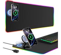 GIM Wireless Charging RGB Gaming Mouse Pad 15W, LED Mouse Mat 800x350x4MM, 10 Light Modes Extra Large Mousepad Non-Slip Rubber Base Computer Keyboard Mat for Gaming (Black-Includes Charger)