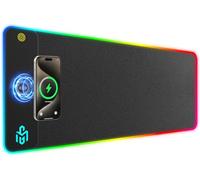 GIM Wireless Charging RGB Gaming Mouse Pad 15W, LED Mouse Mat 800x350x4MM, 10 Light Modes Extra Large Mousepad Non-Slip Rubber Base Computer Keyboard Mat for Gaming (Black-PU)