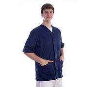 GIMA - Jacket, Hospital Scrub Tunic Top, Made of Cotton and Polyester, Navy Blue Colour, V-Neck, Short Sleeve, 5 Buttons, Unisex, Size S, for Doctors, Vets, Nurses and Medical Staff