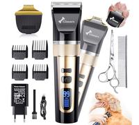 Gimars 2 in 1 Ceramic Blade Dog Grooming Clippers with Small Trimmer, Upgraded 7000 RPM Powerful Motor Quiet Rechargeable Dog Shaver Hair Clippers Kit with Comb, Scissors USB Cordless Electric Clipper