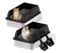 Gimars 2PACK Stainless Steel Cat Litter Box Black