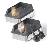Gimars 2PACK Stainless Steel Cat Litter Box Dark Gray