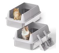 Gimars 2PACK Stainless Steel Cat Litter Box Light Gray