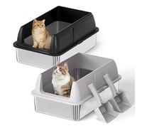 Gimars 2PACK Stainless Steel Cat Litter Box Light Gray & Black