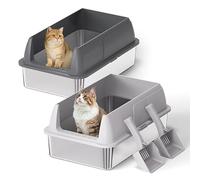 Gimars 2PACK Stainless Steel Cat Litter Box Light Gray & Dark Gray