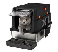 Gimars Stainless Steel Cat Litter Box with Lid, Enclosed Removable Metal Litter Box with High Sided Enclosure & Scoop, Black, B