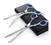 Gimars 3 in 1 Professional 4CR Dog Grooming Scissors Kit with Safety Round Tip, Heavy Duty Titanium Coated Straight & Thinning & Curved Shears & Comb Set for Dog & Cat Grooming