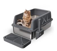 Gimars Stainless Steel Cat Litter Box with Cat Litter Pedal, Dark Gray, A