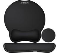 Gimars 3Pcs Ergonomic Mouse Mat Keyboard Wrist Support with Cup Coaster, Enlarge Superfine Fibre Keyboard Wrist Rest, Memory Foam Wrist Supports for Computer, Laptop, Gaming, Office and Pain Relief