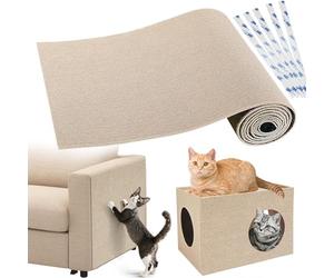 Gimars 40×200cm Thickened Self Adhesive Cat Scratching Mat, DIY Cuttable Climbing Wall Scratch Pad, Anti Scratch Furniture Protector for Sofa, Wall, Floor, Carpet (Khaki)