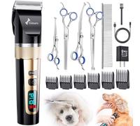 Gimars 6 in 1 7000 RPM Low Noise Dog Clippers with Professional Dog Grooming Scissors, Rechargeable Cordless Cat Grooming Kit Pet Trimmer Shaver with Comb & Scissors for Cats & Horse Thick Hair
