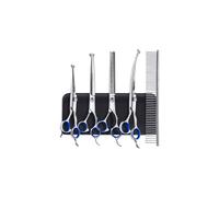 Gimars 6-in-1 Dog Grooming Scissors Set - 4CR Stainless Steel, Titanium Coated, Safety Round Tip, 2 Straight, 1 Curved, 1 Thinning Scissor & Comb