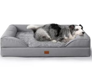 Gimars 9.5cm Thickened Orthopedic Dog Bed, Supportive Large Dog Bed with Bolster & 28D Egg-Crate Mattress, Waterproof Lining, Washable Plush Cover Dog Sofa Bed for Large Senior, Arthritic Dogs