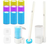 Gimars Disposable Toilet Brush Set with 72 Refills - 2 Holders 2 Handles 2 Wall Mounts, Plastic & Sponge Heads, Limescale Remover, 360° Cleaning for Toilet Sink Tub Floor (Yellow/Blue/Purple)