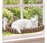 Gimars Foldable Cat Window Perch, 4 Upgrade Gel-Filled Suction Cups, Brown