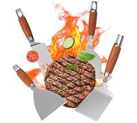 Gimars Griddle Spatula Set, Set of 4 Stainless Steel Grill Spatula Griddle Scraper with Wood Handle, Hamburger Turner BBQ Tool Set Barbecue Grilling Utensils for Flat Top Cooking