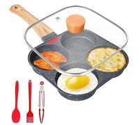 Gimars Nonstick Egg Frying Pan with 4 Holes and Lid, Pancake Pan Omelette Pan Egg Skillet with Spatula, Brush, Clip for Breakfast Hamburger Fried Eggs, Suitable for All Hobs & Induction Cookware