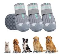 Gimars Pet Dog Shoes, Breathable Mesh Dog Boots with Reflective Straps, Anti-Slip Rugged Sole Paw Protector for Summer Hot Pavement, Walking, 4Pcs - Black & Grey Size 5