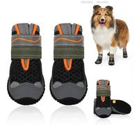 Gimars Pet Dog Shoes, Breathable Mesh Dog Boots with Reflective Straps, Anti-Slip Rugged Sole Paw Protector for Summer Hot Pavement, Walking, 4Pcs - Black & Orange Size 5