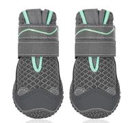 Gimars Pet Dog Shoes, Breathable Mesh Dog Boots with Reflective Straps, Anti-Slip Rugged Sole Paw Protector for Summer Hot Pavement, Walking, 4Pcs - Black & Grey Size 5