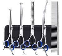 Gimars Professional 6 in 1 Dog Grooming Scissors 4CR Stainless Steel with Safety Round Tip, Heavy Duty Titanium Coated Pet Grooming Scissor for Dogs, Cats and Other Animals