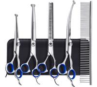 Gimars Professional 6 in 1 Dog Grooming Scissors 4CR Stainless Steel with Safety Round Tip, Heavy Duty Titanium Coated Pet Grooming Scissor for Dogs,