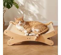 Gimars Sisal Cat Scratcher Bed, Heavy-Duty Solid Wood Cat Scratching Lounge, 160° Curved Kitten Sleeping Nest Hammock with Replaceable Mat