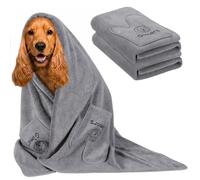 Gimars Super Absorbent Dog Towel with Hand Pockets, Thick Microfiber Dog Drying Towel, Soft Pet Bath Towel for Dogs, Medium Dog Towel 90 x 50 cm, 2 Pack
