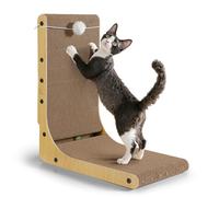 Gimars Thickened L Shape 47cm Cardboard Cat Scratcher with Bell Ball, Cat Scratching Board Wall Mounted, Cat Scratch Pad Toys for Protecting Furniture
