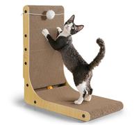 Gimars Thickened L Shape 47cm Cardboard Cat Scratcher with Bell Ball, Cat Scratching Board Wall Mounted, Cat Scratch Pad Toys for Protecting Furniture