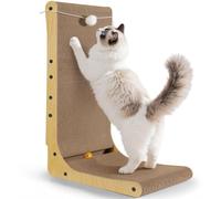 Gimars Thickened L Shape 68cm Cardboard Cat Scratcher with Bell Ball, Cat Scratching Board Wall Mounted, Cat Scratch Pad Toys for Protecting Furniture