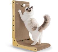 Gimars Thickened L Shape 68cm Cardboard Cat Scratcher with Mint Ball, Large Cat Scratching Board Wall Mounted, Cat Scratch Pad Toys for Protecting Furniture