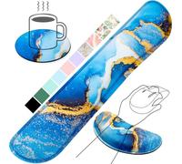 Gimars Upgrade Enlarge Silky Memory Foam Wrist Rest for Computer Keyboard, Mouse, 3 PCS Ergonomic Keyboard Wrist Rest for Typing Pain Relief, Mouse Pad Wrist Support for Office Gaming, Blue Gold