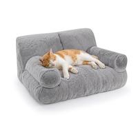 Gimars Upgrade Large Cat Couch Bed-Added 10% More Stuff Sponge, Orthopedic Pet Beds with Bolstered Edges, Fluffy Washable Cat Beds for Indoor with Removable Cover, Anti Slip Base, Grey