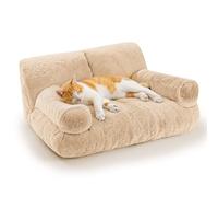 Gimars Upgrade Large Cat Couch Bed-Added 10% More Stuff Sponge, Orthopedic Pet Beds with Bolstered Edges, Fluffy Washable Cat Beds for Indoor with Removable Cover, Anti Slip Base,Tea Milk Color