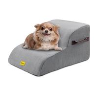 Gimars Upgraded 55CM Long Wide Steps 2 Step Dog Stairs for Small, Medium & Senior Dogs, 30CM High Ramp with 33D High-Density Foam, Linen Cover, Non-Slip Base, Supports 30KG, for Bed & Sofa