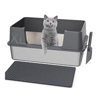 Gimars XL Stainless Steel Cat Litter Box, Easy to Clean & No Odour Stainless 36L High Sided Steel Litter Tray, Leak-Proof Cat Litter Trays with Scoop & Mat, 58x38x26cm