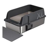 Gimars Stainless Steel Cat Litter Box with Cat Litter mat, Dark Gray, B